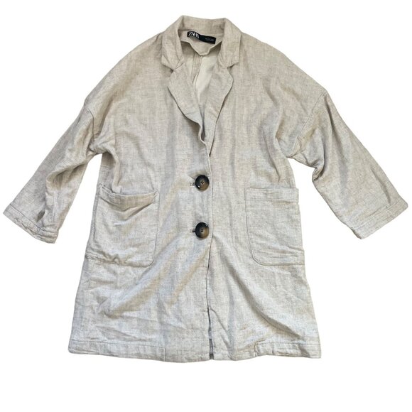 Zara Jackets & Blazers - Zara Oversized Linen Blend Button Front Jacket Women's Size Small Cream Work